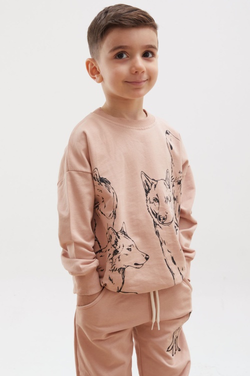 Kahverengi Kurt Baskılı Erkek Çocuk Eşofman Takımı 17924