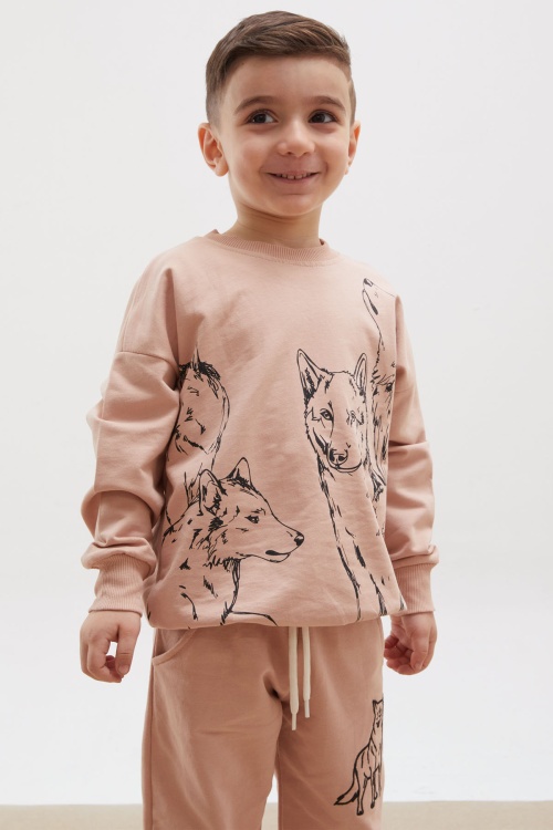 Kahverengi Kurt Baskılı Erkek Çocuk Eşofman Takımı 17924