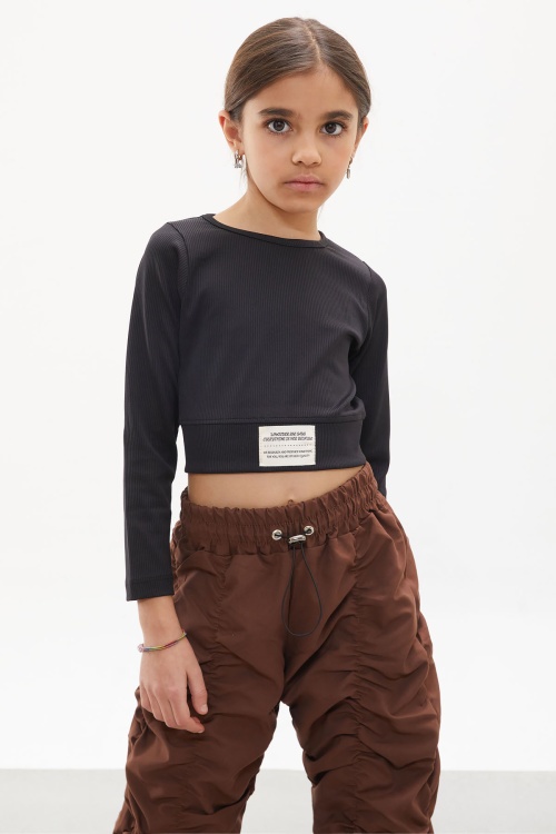 Kahverengi Şerit Dikişli Kız Paraşüt Pantolon 18002