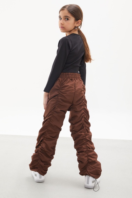 Kahverengi Şerit Dikişli Kız Paraşüt Pantolon 18002