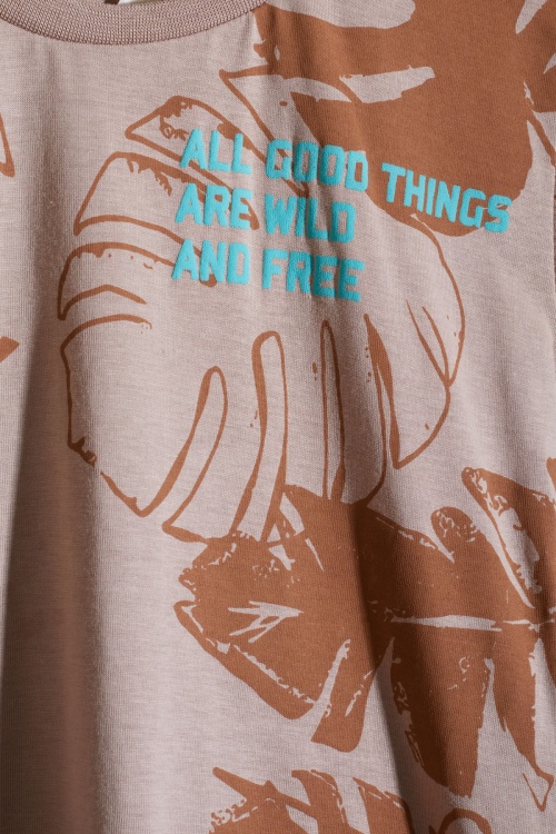 Kahverengi Yaprak Baskılı Erkek Çocuk Şortlu Takım 18531