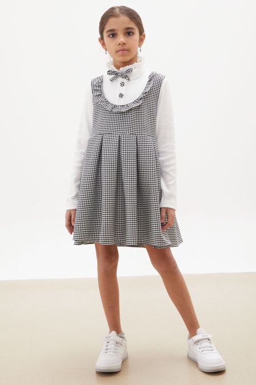 Kazayağı Desenli Uzun Kollu Badili Kız Çocuk Elbise 17933