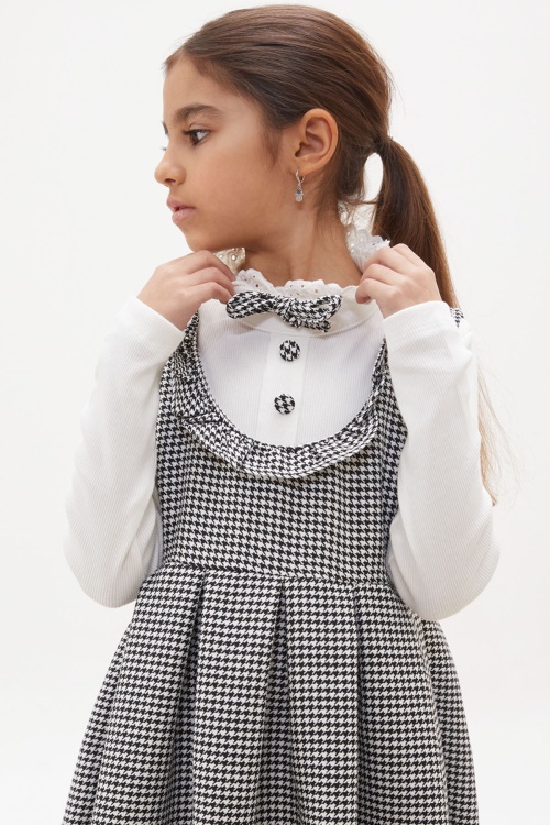 Kazayağı Desenli Uzun Kollu Badili Kız Çocuk Elbise 17933