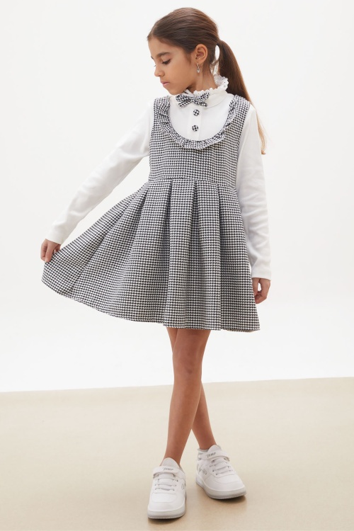 Kazayağı Desenli Uzun Kollu Badili Kız Çocuk Elbise 17933