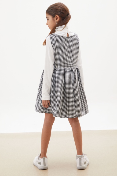 Kazayağı Desenli Uzun Kollu Badili Kız Çocuk Elbise 17933