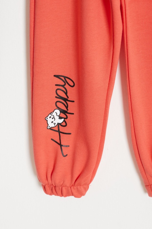 Kedi Baskılı Lastikli Paça Kız Çocuk 2li Eşofman Altı Siyah-Turuncu 18374