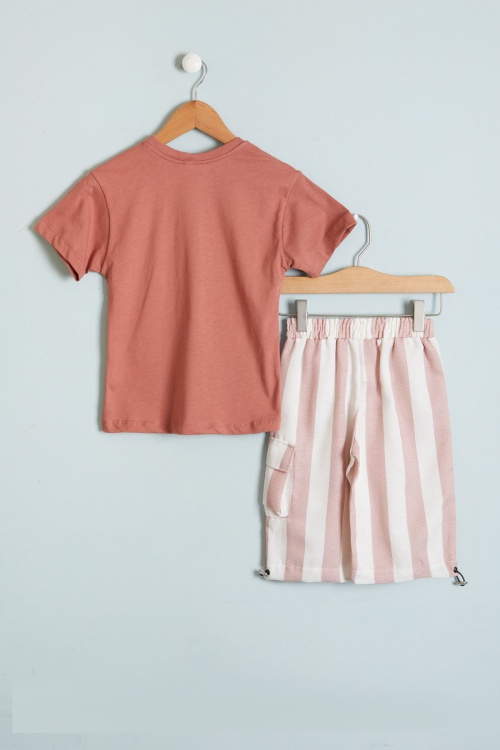 Kiremit Outfit Baskılı Tişörtlü Erkek Çocuk Şortlu Takım 18459