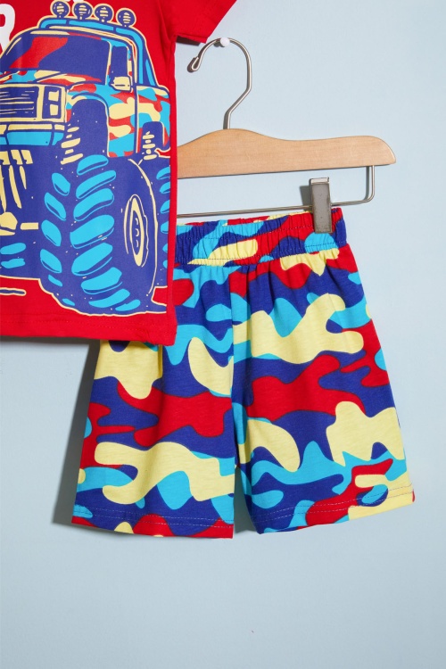 Kırmızı Canavar Kamyon Baskılı Erkek Çocuk Şortlu Tişörtlü Takım 18661