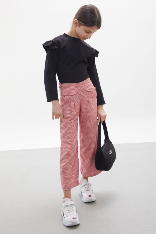 Kırmızı Kazayağı Desenli Pantolonlu Bluzlu Kız Çocuk Takım 17972