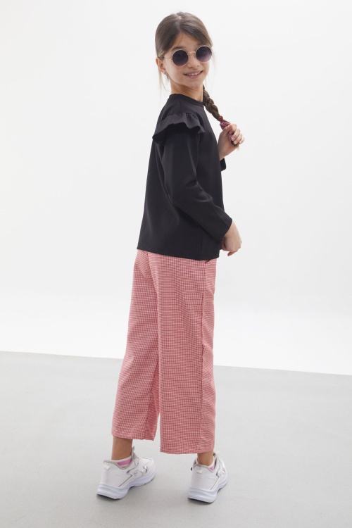 Kırmızı Kazayağı Desenli Pantolonlu Bluzlu Kız Çocuk Takım 17972