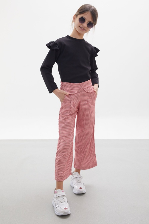 Kırmızı Kazayağı Desenli Pantolonlu Bluzlu Kız Çocuk Takım 17972