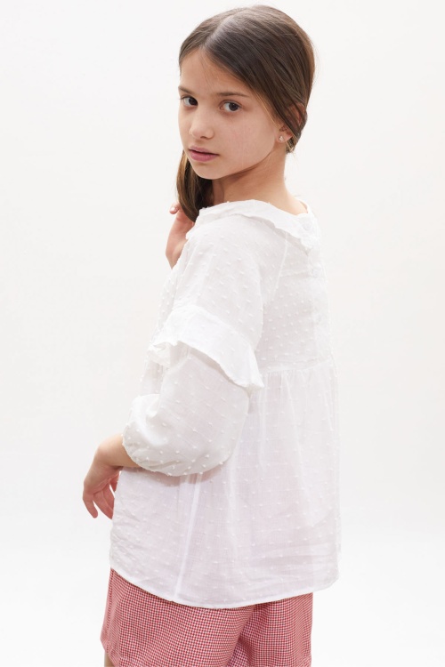 Kırmızı Kazayağı Desenli Şort Etekli Gömlekli Kız Takım 18261