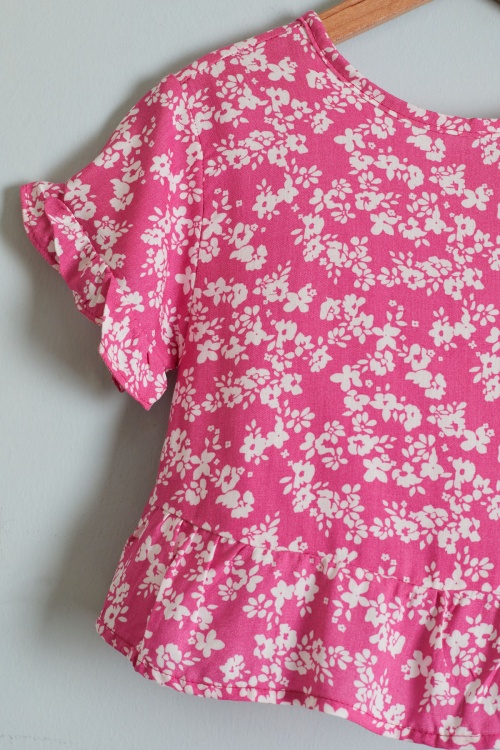 Kız Çocuk Çiçek Desenli Fuşya Bluzlu Pantolonlu Takım 18511