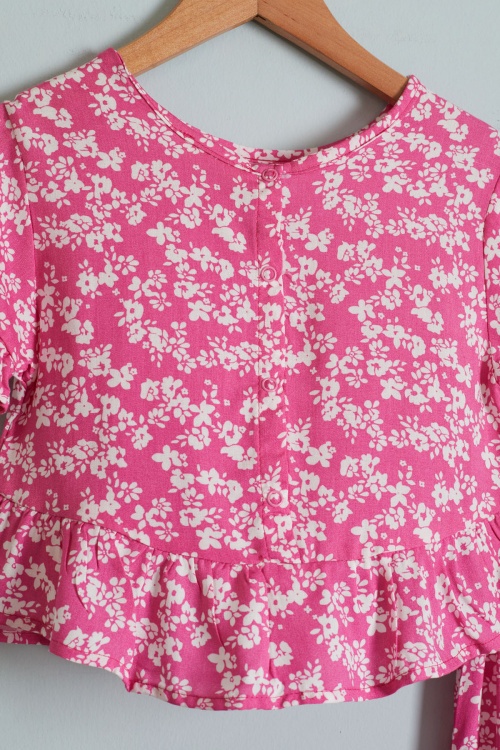 Kız Çocuk Çiçek Desenli Fuşya Bluzlu Pantolonlu Takım 18511