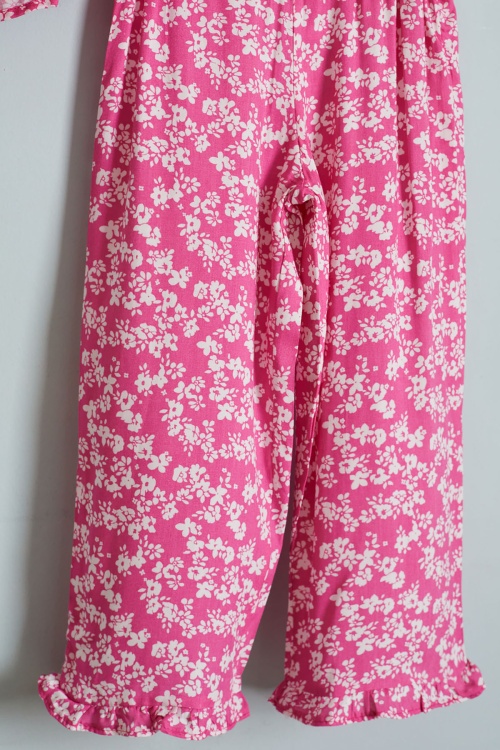 Kız Çocuk Çiçek Desenli Fuşya Bluzlu Pantolonlu Takım 18511