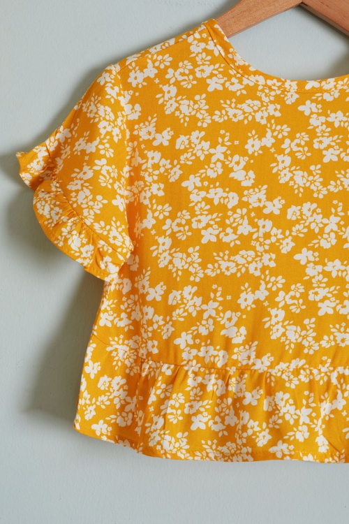 Kız Çocuk Çiçek Desenli Sarı Bluzlu Pantolonlu Takım 18514