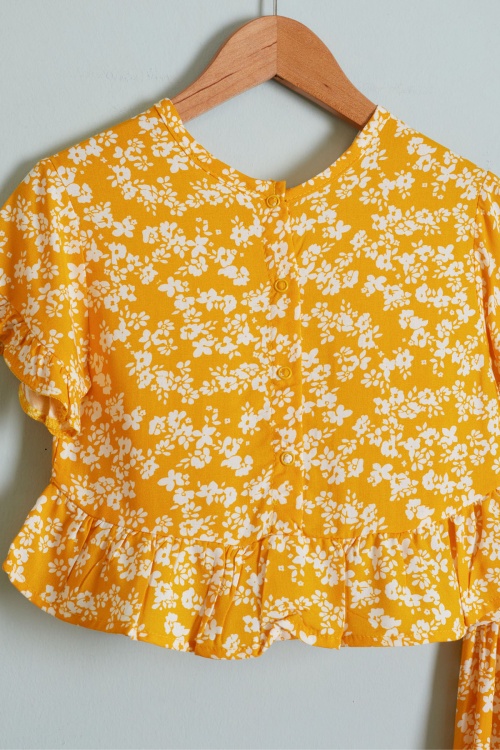 Kız Çocuk Çiçek Desenli Sarı Bluzlu Pantolonlu Takım 18514