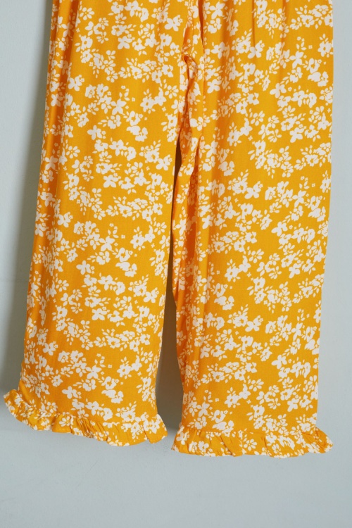 Kız Çocuk Çiçek Desenli Sarı Bluzlu Pantolonlu Takım 18514