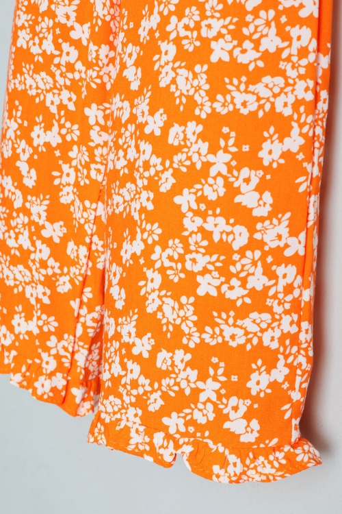 Kız Çocuk Çiçek Desenli Turuncu Bluzlu Pantolonlu Takım 18510