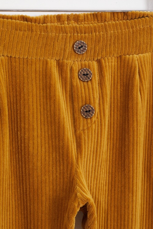 Kız Çocuk Hardal Düğme Detaylı Kadife Pantolon 18379
