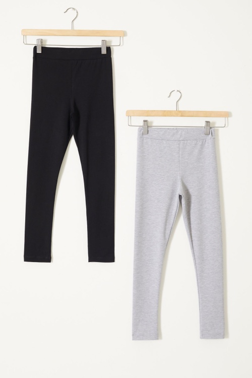 Kız Çocuk Likrali 2li Düz Tayt Siyah-Gri 18118
