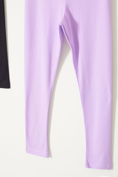 Kız Çocuk Likrali 2li Düz Tayt Siyah-Lila 18119