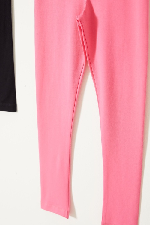 Kız Çocuk Likrali 2li Düz Tayt Siyah-Pembe 18117