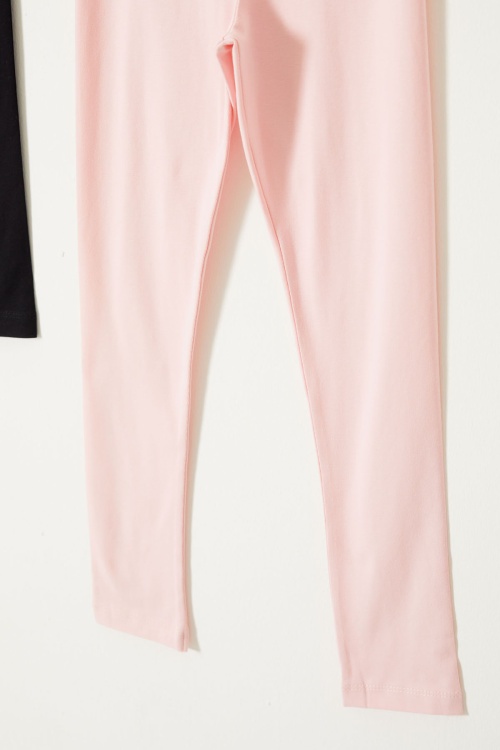 Kız Çocuk Likrali 2li Düz Tayt Siyah-Somon 18122