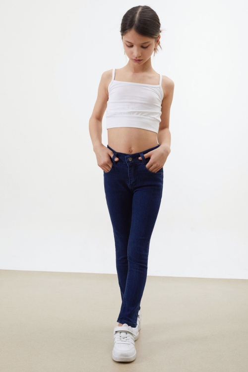 Kız Çocuk Likralı Koyu Mavi Jean Pantolon 16252