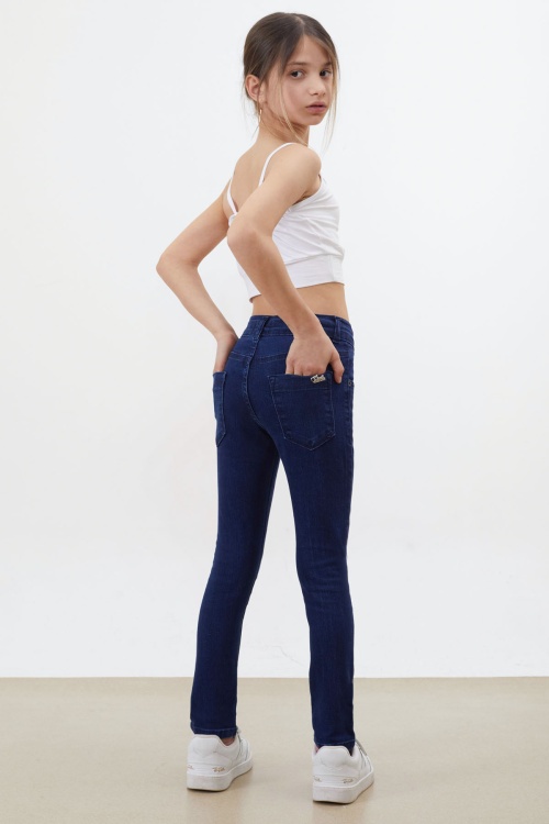 Kız Çocuk Likralı Koyu Mavi Jean Pantolon 16252