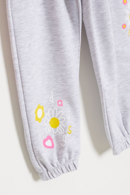 Kız Çocuk Paçası Çiçek Baskılı 2li Eşofman Altı Turuncu-Gri 18392