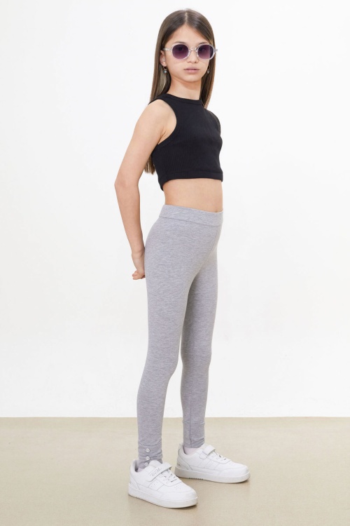 Kız Çocuk Paçası Düğme Detaylı 2li Düz Tayt Siyah-Gri 18202