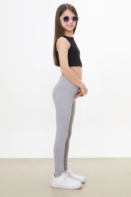 Kız Çocuk Paçası Düğme Detaylı 2li Düz Tayt Siyah-Gri 18202