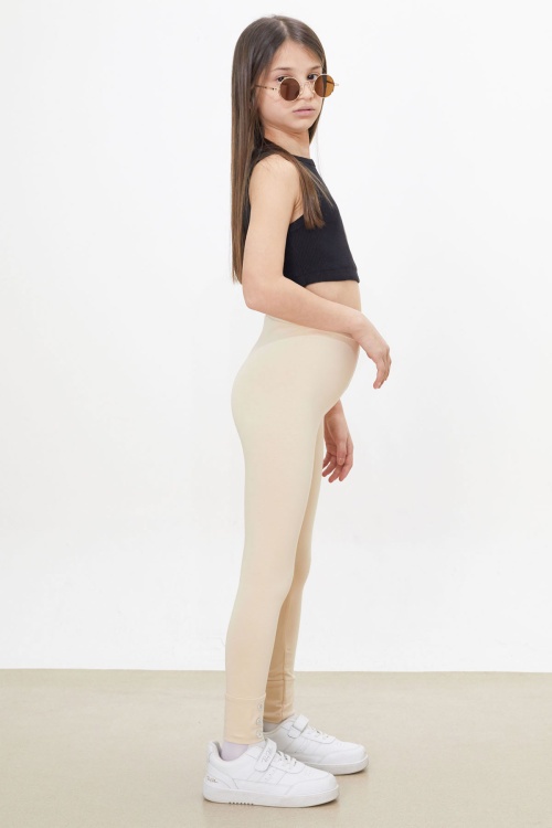 Kız Çocuk Paçası Düğme Detaylı 2li Düz Tayt Siyah-Krem 18204