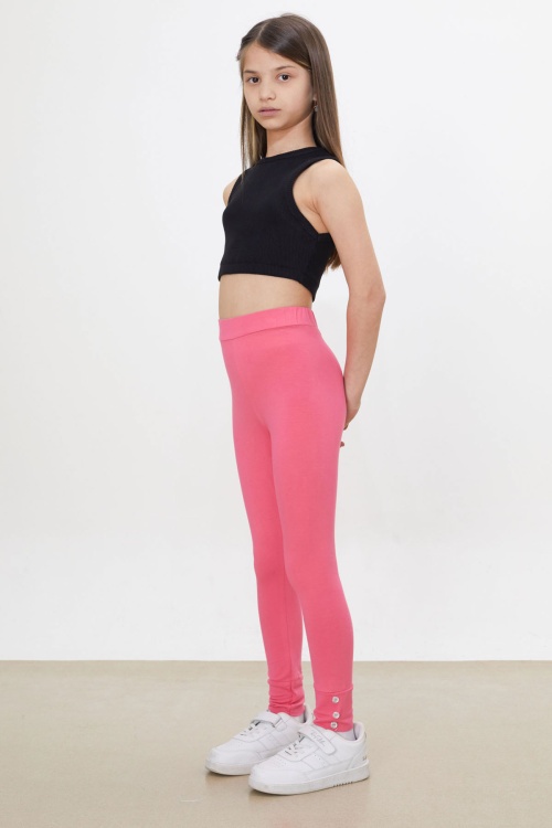 Kız Çocuk Paçası Düğme Detaylı 2li Düz Tayt Siyah-Pembe 18201