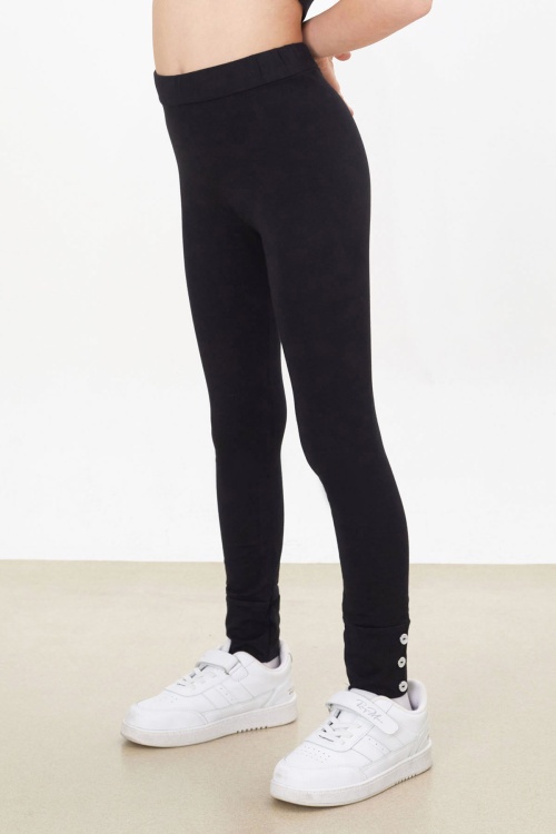 Kız Çocuk Paçası Düğme Detaylı 2li Düz Tayt Siyah-Pembe 18201