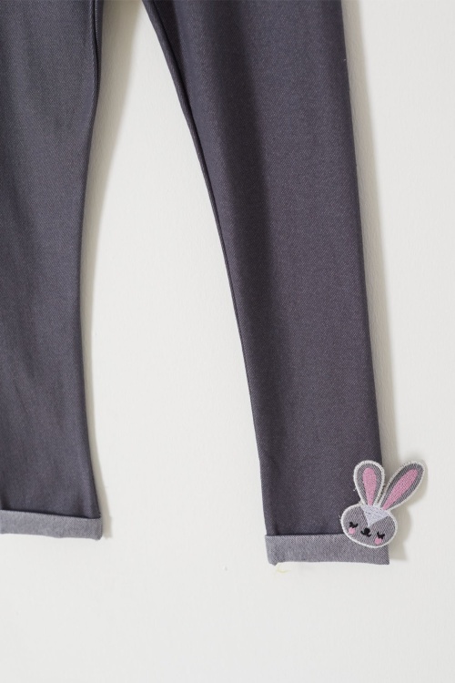 Kız Çocuk Paçası Tavşan Detaylı 2li Tayt Lacivert-Füme 18206