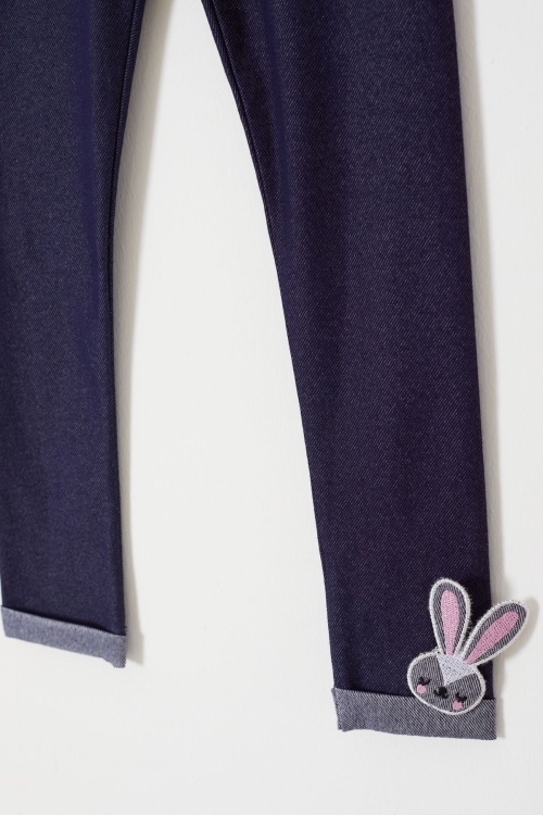 Kız Çocuk Paçası Tavşan Detaylı 2li Tayt Lacivert-Füme 18206