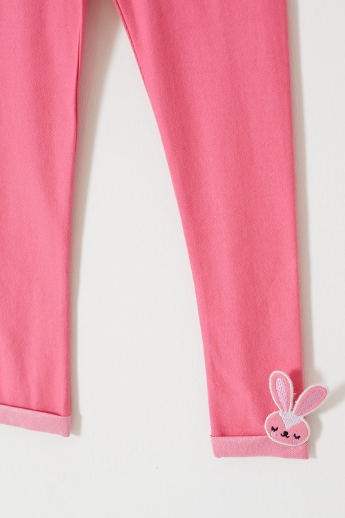 Kız Çocuk Paçası Tavşan Detaylı 2li Tayt Lacivert-Pembe 18207