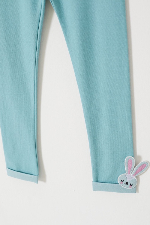 Kız Çocuk Paçası Tavşan Detaylı 2li Tayt Lacivert-Yeşil 18208