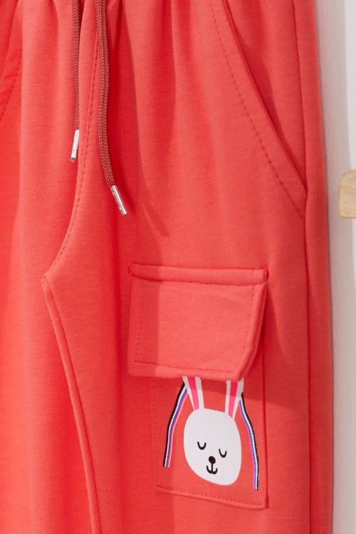 Kız Çocuk Tavşan Baskılı Cepli 2li Eşofman Altı Siyah-Turuncu 18436