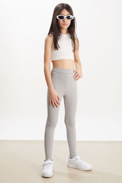 Kız Çocuk Yazı Nakışlı Fitilli Karşkorse 2li Tayt Siyah-Gri 18274