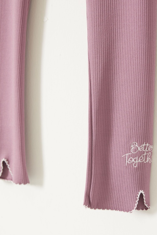 Kız Çocuk Yazı Nakışlı Fitilli Karşkorse 2li Tayt Siyah-Gül Kurusu 18087