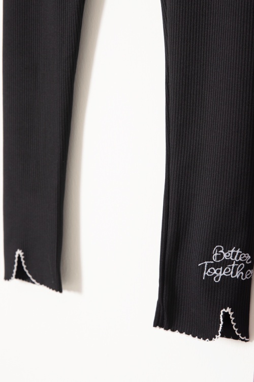 Kız Çocuk Yazı Nakışlı Fitilli Karşkorse 2li Tayt Siyah-Gül Kurusu 18087