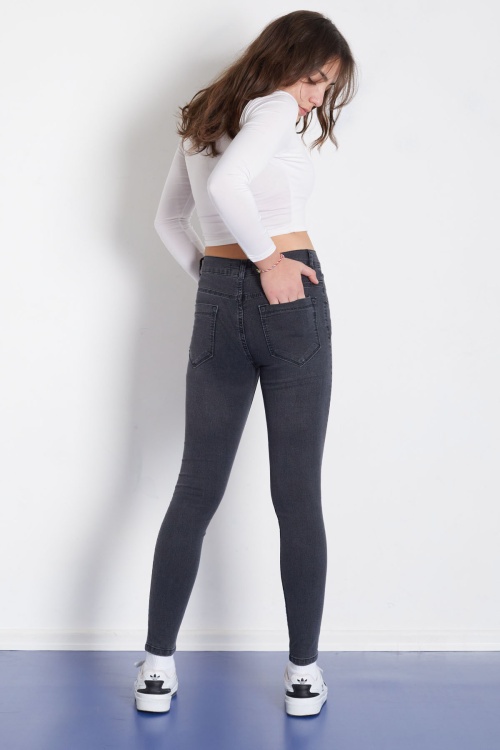 Koyu Gri Likralı Kız Çocuk Basic Jean Pantolon 17759
