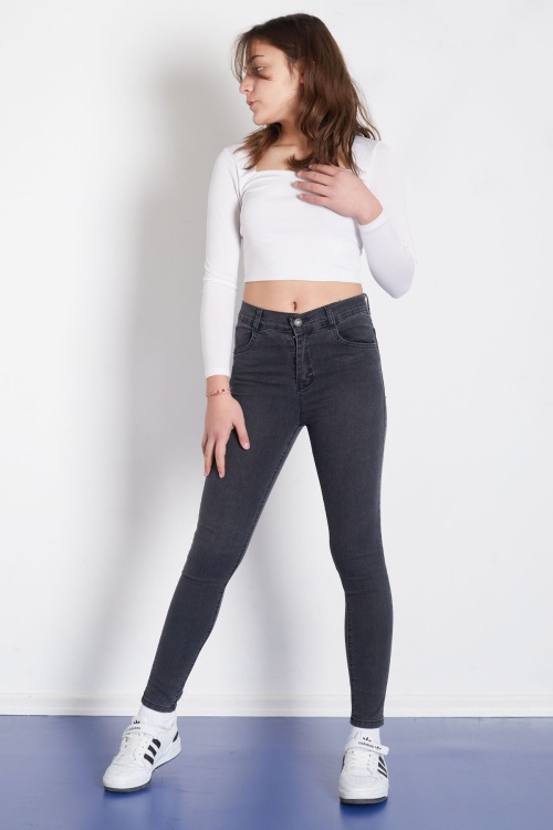 Koyu Gri Likralı Kız Çocuk Basic Jean Pantolon 17759