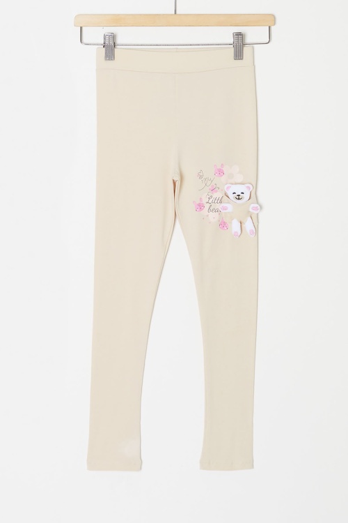 Krem Ayıcık Cepli Kız Çocuk Tayt 18159