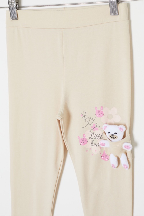 Krem Ayıcık Cepli Kız Çocuk Tayt 18159
