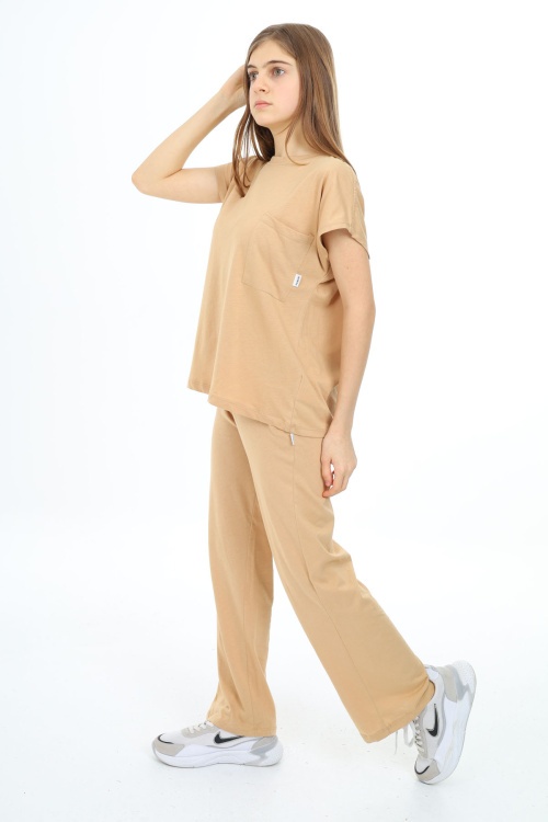 Krem Cep Detaylı Kız Çocuk Takım 18698