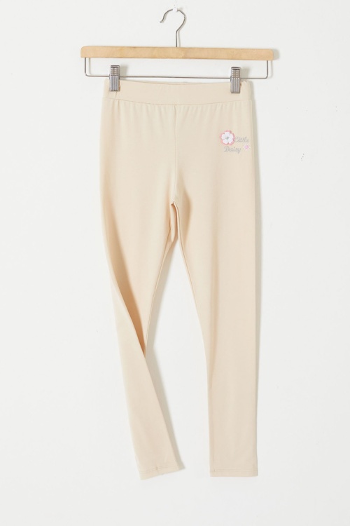 Krem Çiçek Nakış Detaylı Kız Çocuk Tayt 18309
